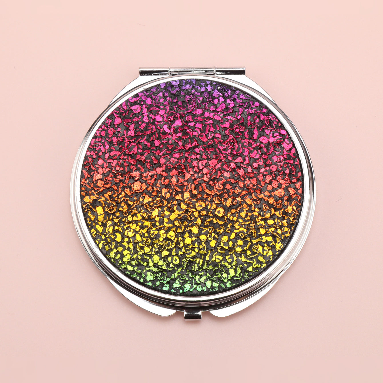 Brilliant PU Glitte✨Eco-Friendly Leather, Dreamy Pattern Printing, 70*70mm Round Makeup Mirror, Colorful and Available🌈, the First Choice for Gift Giving, Create Personalized Makeup