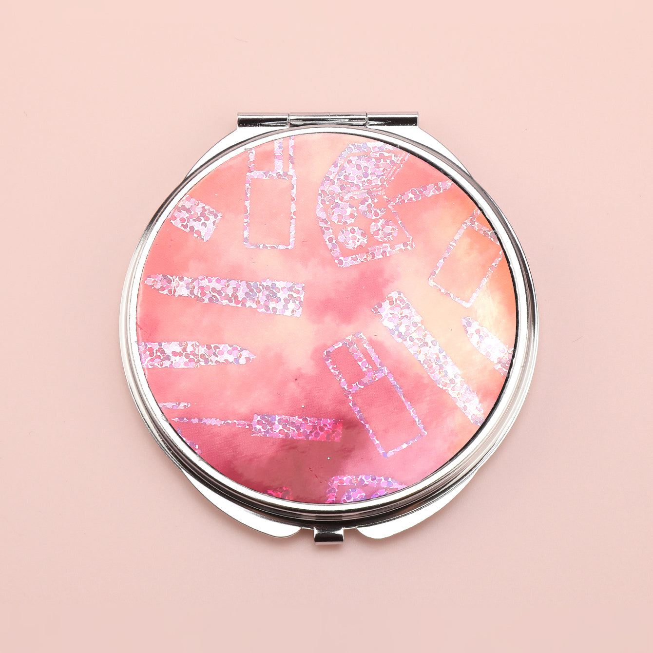 Brilliant PU Glitte✨Eco-Friendly Leather, Dreamy Pattern Printing, 70*70mm Round Makeup Mirror, Colorful and Available🌈, the First Choice for Gift Giving, Create Personalized Makeup