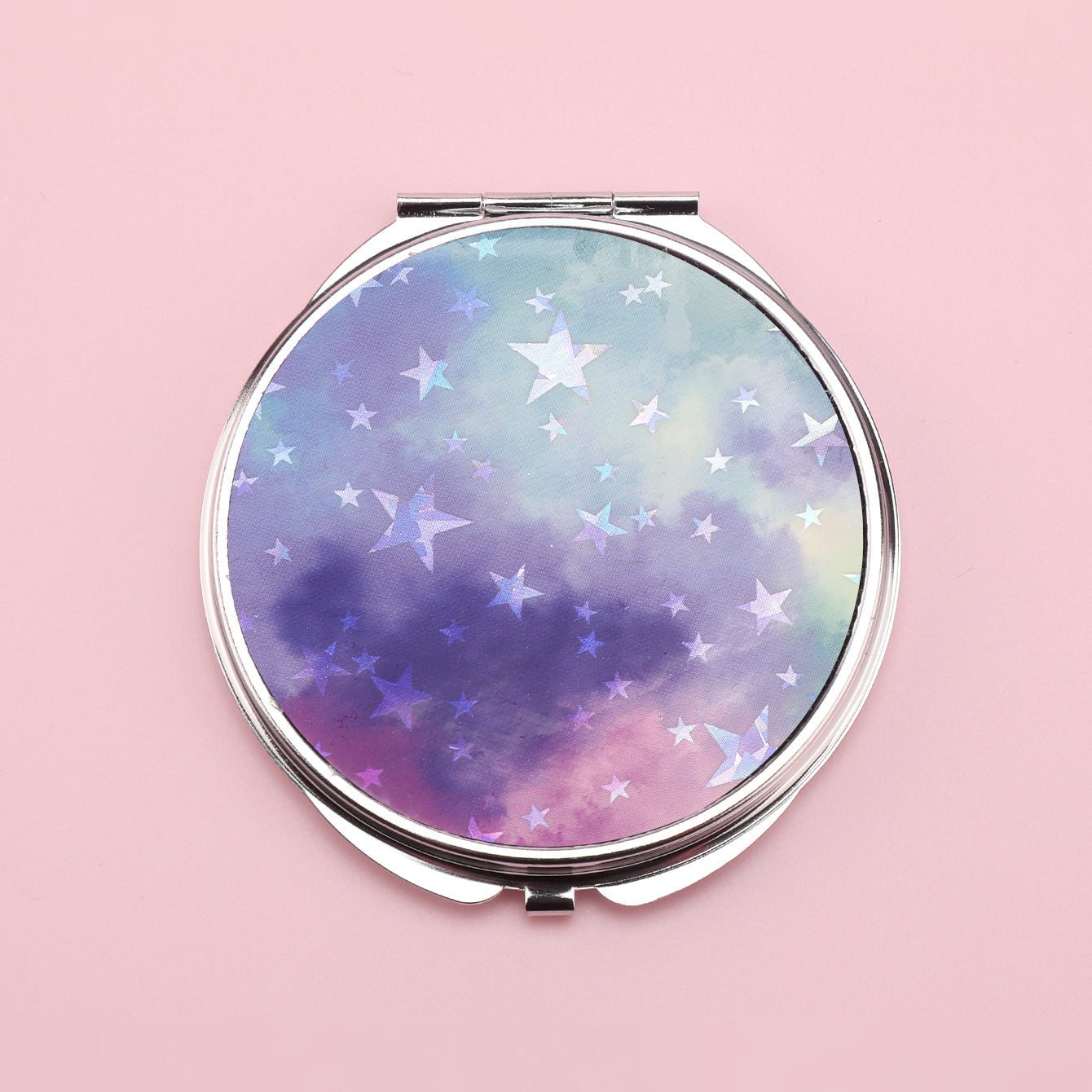 Brilliant PU Glitte✨Eco-Friendly Leather, Dreamy Pattern Printing, 70*70mm Round Makeup Mirror, Colorful and Available🌈, the First Choice for Gift Giving, Create Personalized Makeup