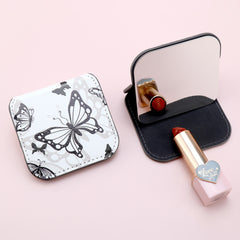 Customized Colorful Pattern, Made Of Eco-Friendly PU Leather, 75*80mm Square Stainless Steel Cosmetic Mirror, Perfect As A Gift, Warmly Share With Friends