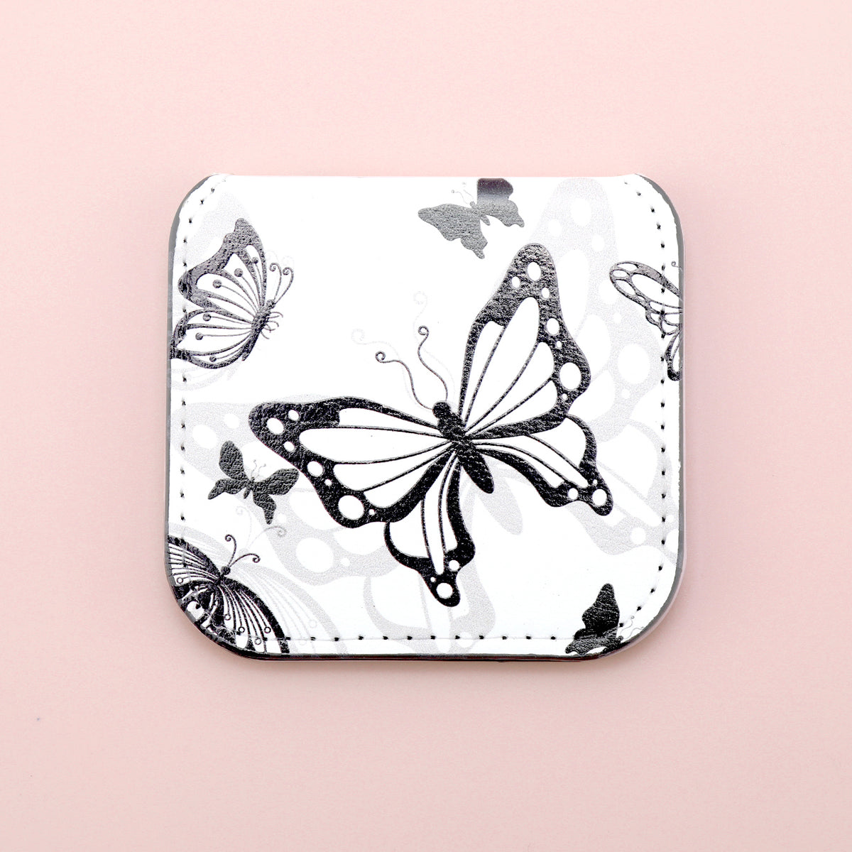 Customized Colorful Pattern, Made Of Eco-Friendly PU Leather, 75*80mm Square Stainless Steel Cosmetic Mirror, Perfect As A Gift, Warmly Share With Friends