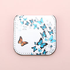 Customized Colorful Pattern, Made Of Eco-Friendly PU Leather, 75*80mm Square Stainless Steel Cosmetic Mirror, Perfect As A Gift, Warmly Share With Friends