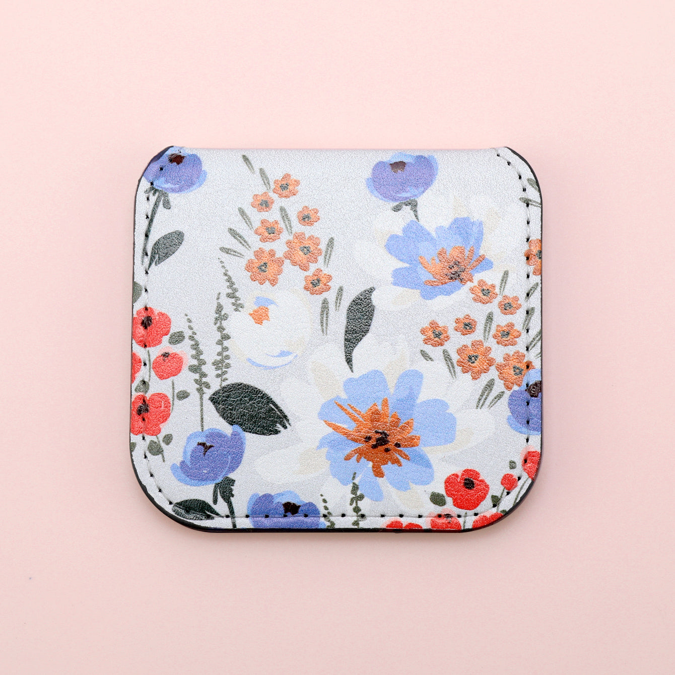 Customized Colorful Pattern, Made Of Eco-Friendly PU Leather, 75*80mm Square Stainless Steel Cosmetic Mirror, Perfect As A Gift, Warmly Share With Friends