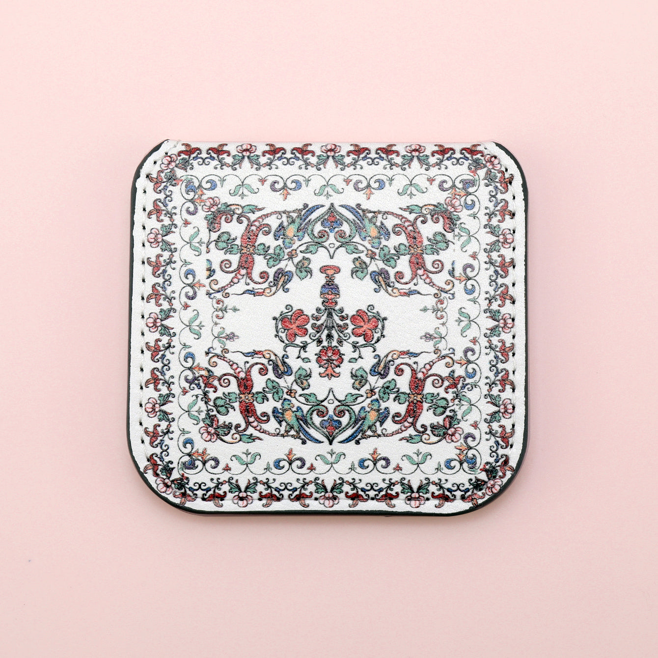 Customized Colorful Pattern, Made Of Eco-Friendly PU Leather, 75*80mm Square Stainless Steel Cosmetic Mirror, Perfect As A Gift, Warmly Share With Friends