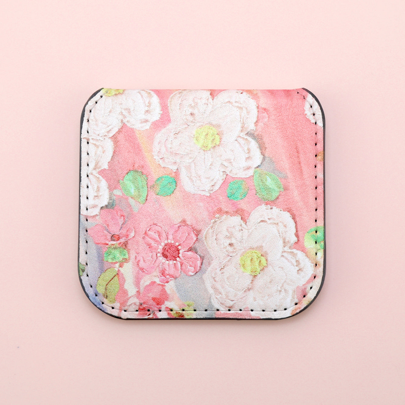 Customized Colorful Pattern, Made Of Eco-Friendly PU Leather, 75*80mm Square Stainless Steel Cosmetic Mirror, Perfect As A Gift, Warmly Share With Friends