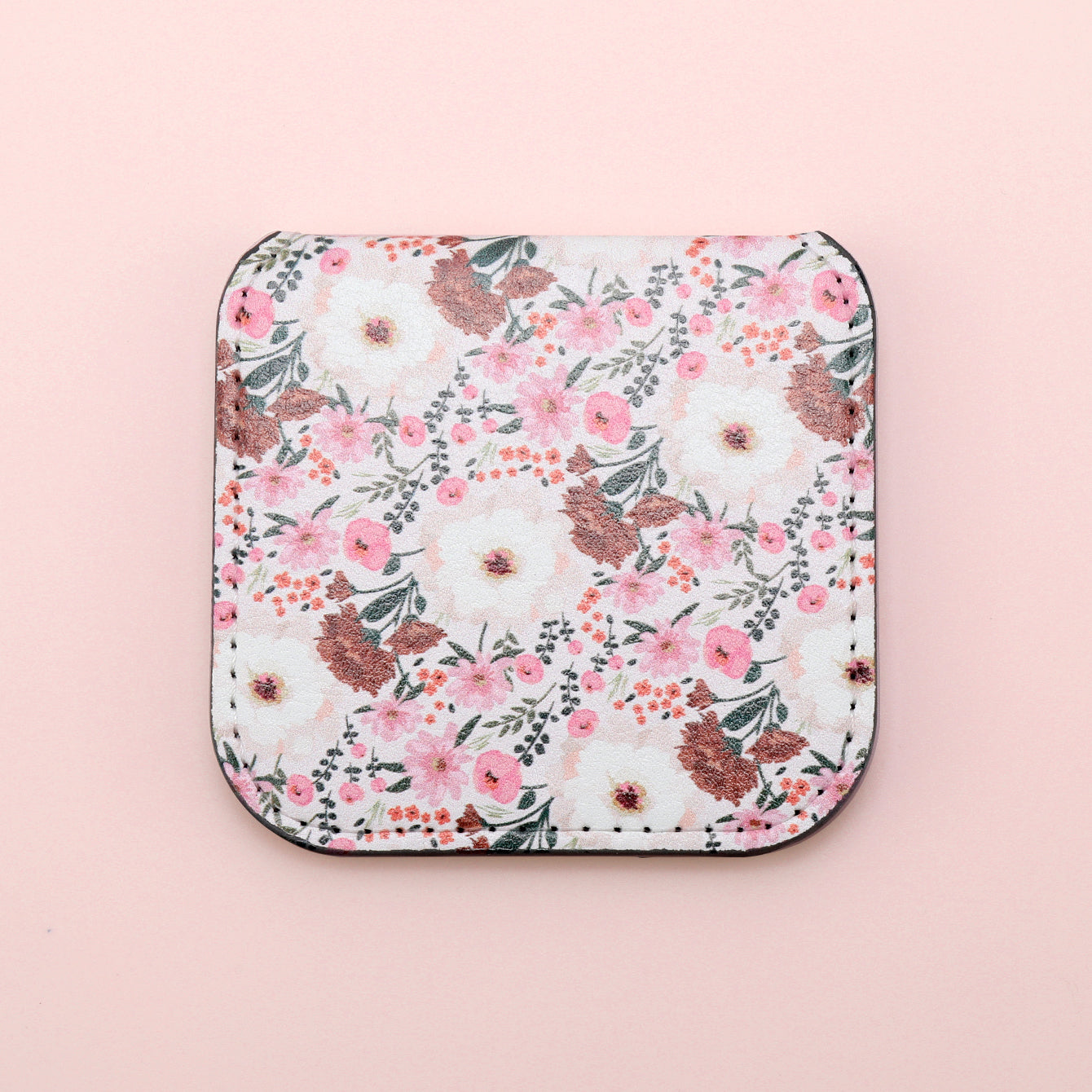 Customized Colorful Pattern, Made Of Eco-Friendly PU Leather, 75*80mm Square Stainless Steel Cosmetic Mirror, Perfect As A Gift, Warmly Share With Friends