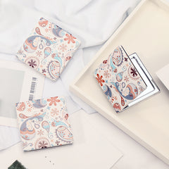 ✨ Made Of Eco-Friendly PU Leather, You Can Play With Various Prints! Plating Silver Metal Edge, HD Glass Mirror, 70*70mm Square Cosmetic Mirror, Colorful And Diverse, Unlimited Imagination! ✨