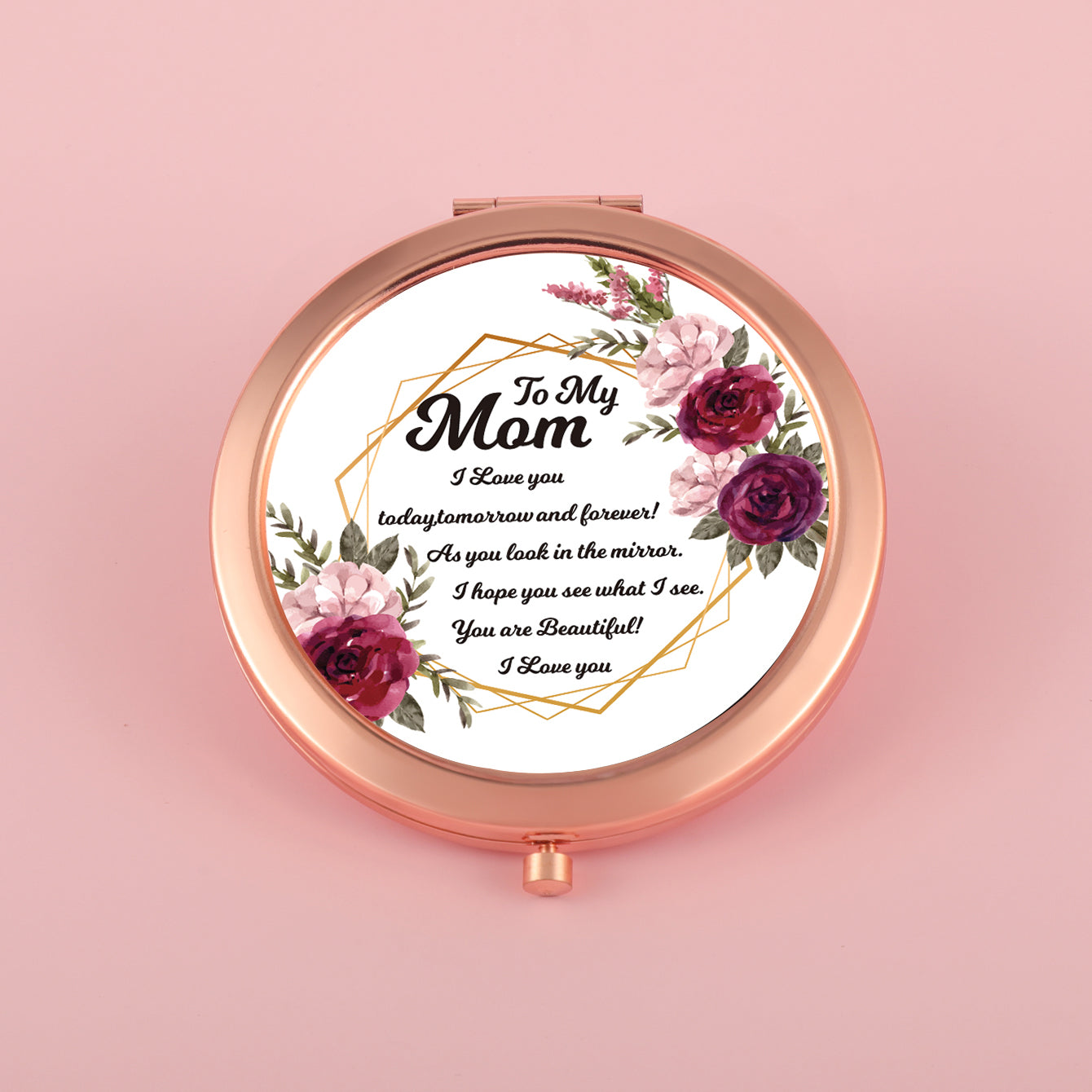 Creative Epoxy Customization, 70*70mm Gold Plating Frame, HD Glass, Personalized Custom Pattern, Round Button Makeup Mirror, Showing Unique Charm