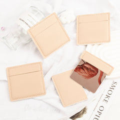 Selected Eco-Friendly PU Leather Cover, Paired with a Stainless Steel One-Way Mirror, Apricot 80*80mm Square Cosmetic Mirror, the Best Choice for a Gift for a Close Friend