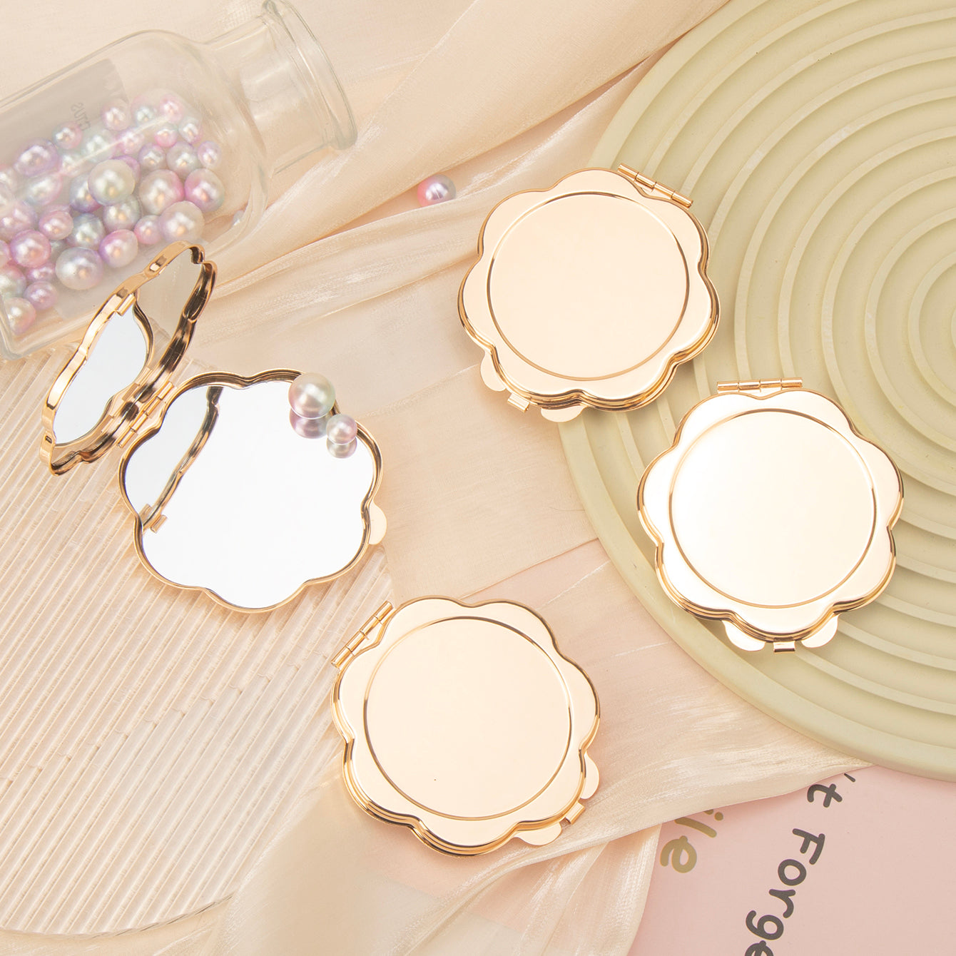 ✨Chic Light Gold, Petal Clasp 65mm Blank Makeup Mirror✨ DIY Essential