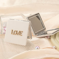 Green Eco-friendly PU Leather, Complementing the Metal Letter Decoration, Gold and Silver Plating Frame, HD Glass, 60*60mm White Square Cosmetic Mirror, Perfect Friendship Gift