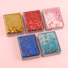 Dream Quicksand Series, Plating Silver Frame, Colorful Red, Yellow, Pink, Blue and Green, 65*90mm Rectangular Cosmetic Mirror, a Must-Have for Gift Giving