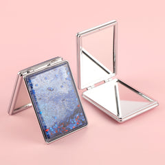 Dream Quicksand Series, Plating Silver Frame, Colorful Red, Yellow, Pink, Blue and Green, 65*90mm Rectangular Cosmetic Mirror, a Must-Have for Gift Giving