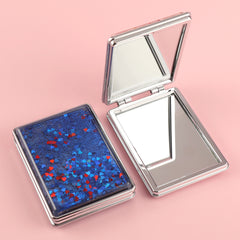 Dream Quicksand Series, Plating Silver Frame, Colorful Red, Yellow, Pink, Blue and Green, 65*90mm Rectangular Cosmetic Mirror, a Must-Have for Gift Giving