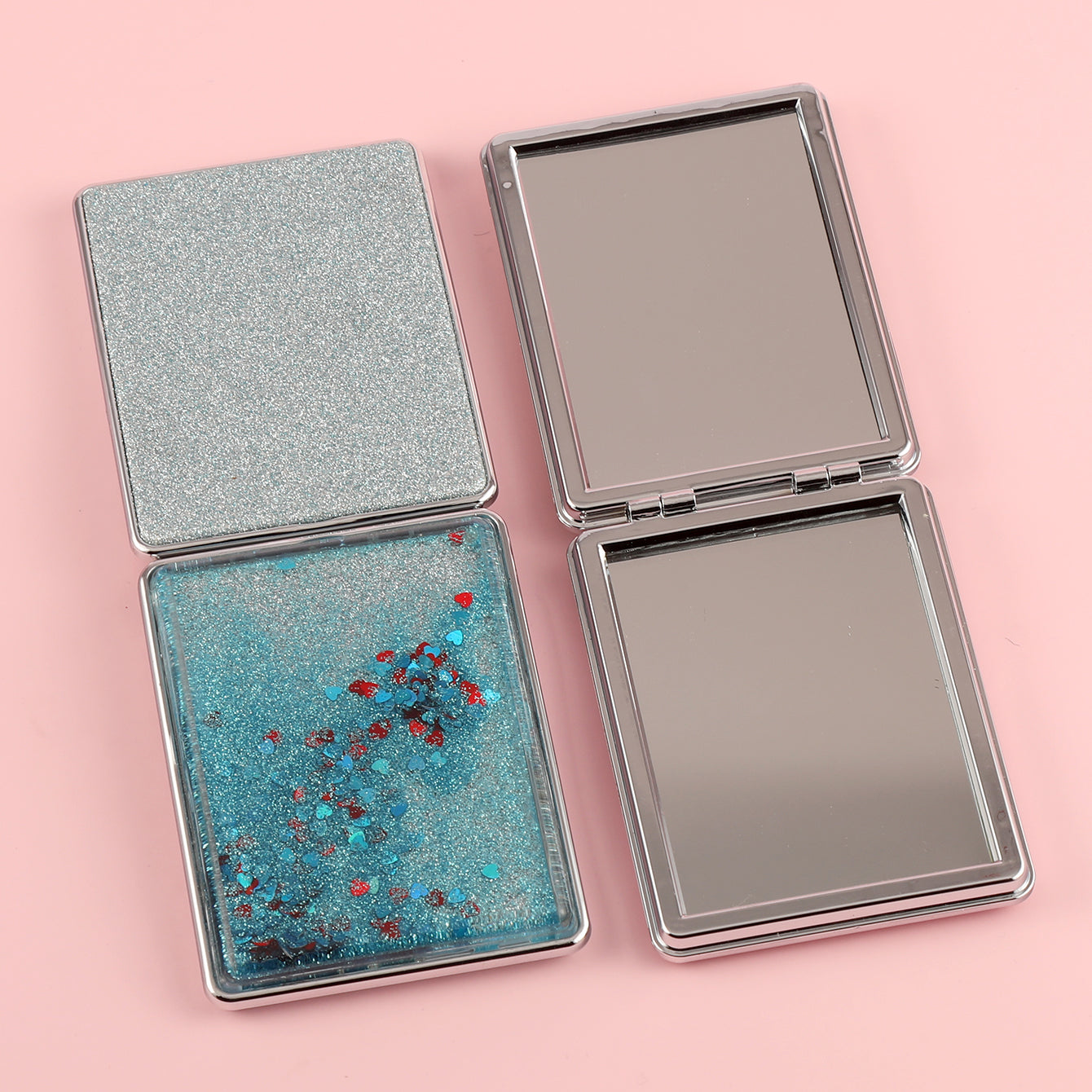 Dream Quicksand Series, Plating Silver Frame, Colorful Red, Yellow, Pink, Blue and Green, 65*90mm Rectangular Cosmetic Mirror, a Must-Have for Gift Giving