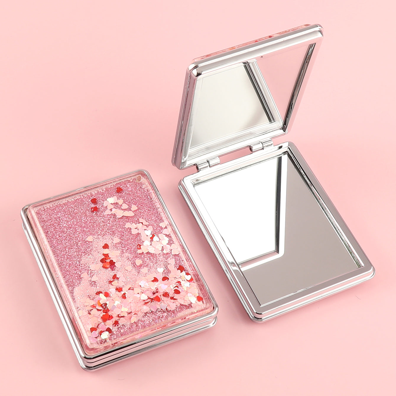 Dream Quicksand Series, Plating Silver Frame, Colorful Red, Yellow, Pink, Blue and Green, 65*90mm Rectangular Cosmetic Mirror, a Must-Have for Gift Giving