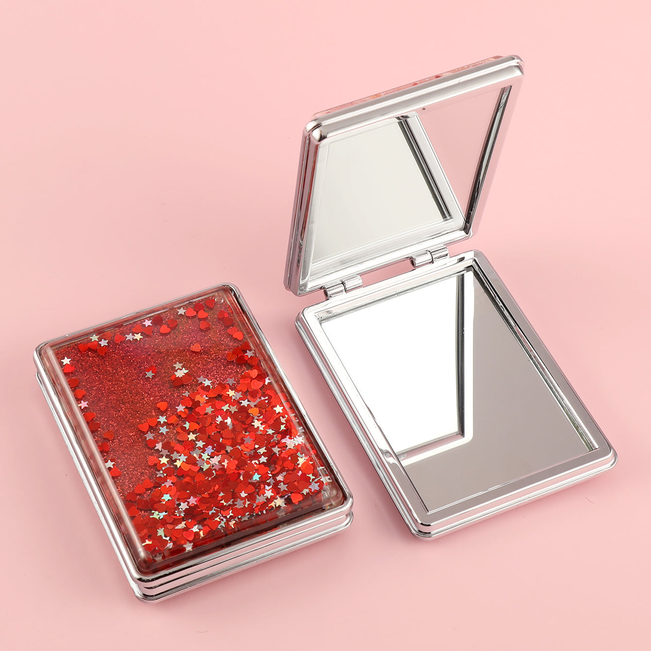 Dream Quicksand Series, Plating Silver Frame, Colorful Red, Yellow, Pink, Blue and Green, 65*90mm Rectangular Cosmetic Mirror, a Must-Have for Gift Giving